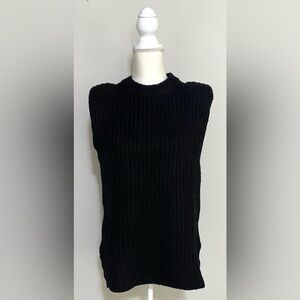 Glam Womens L Solid Black Sleeveless Structured Sweater Y2K Maximalist